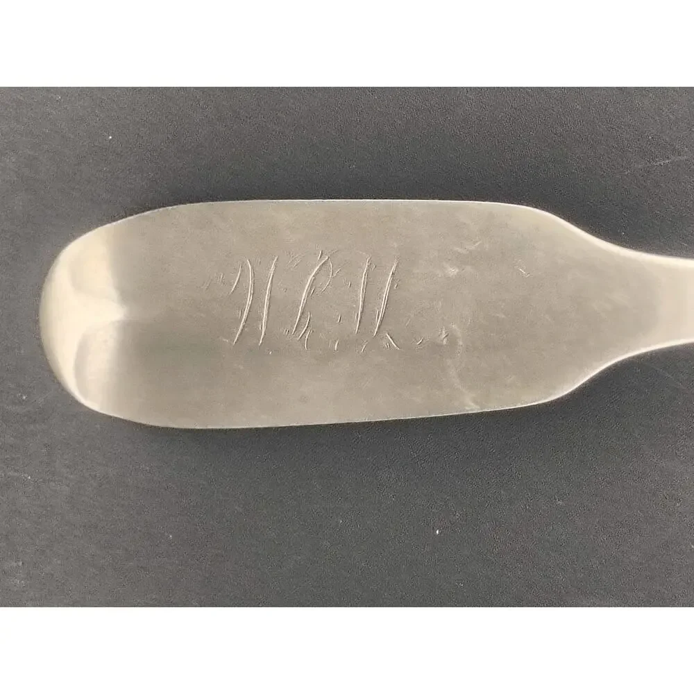 Antique Platt & Brother NY Coin Silver Tablespoons Pair 1850s Fiddle Pattern